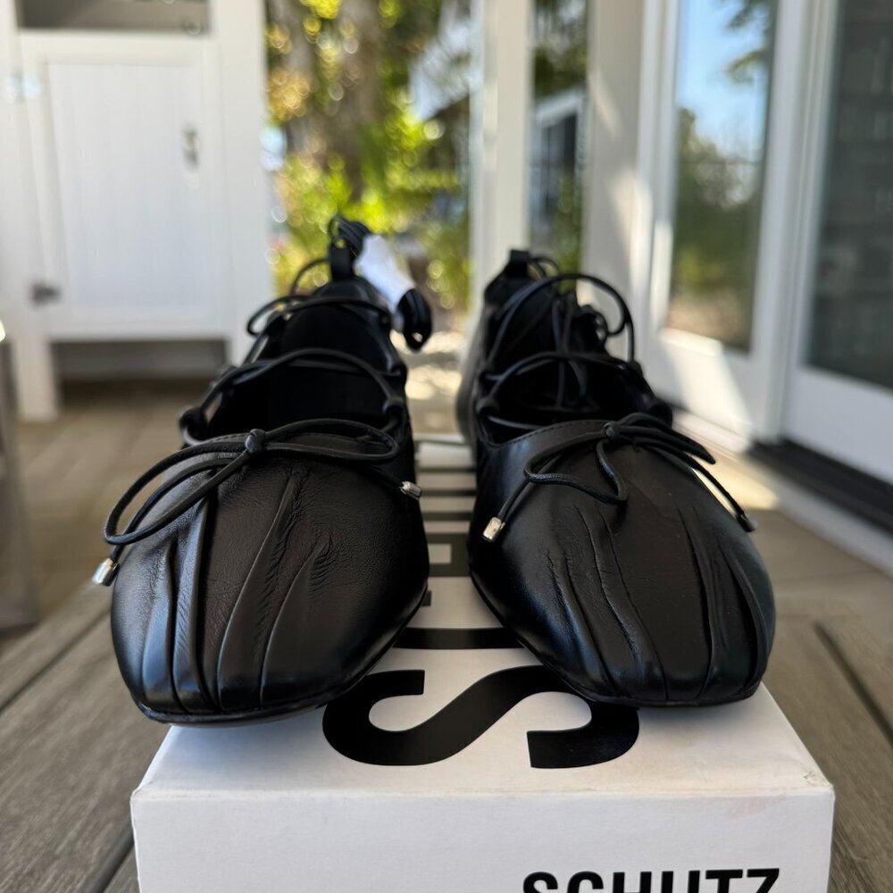 New Schutz Arissa Lace Up Ballet Flats Leather Black Womens Size 7 - Picture 6 of 14